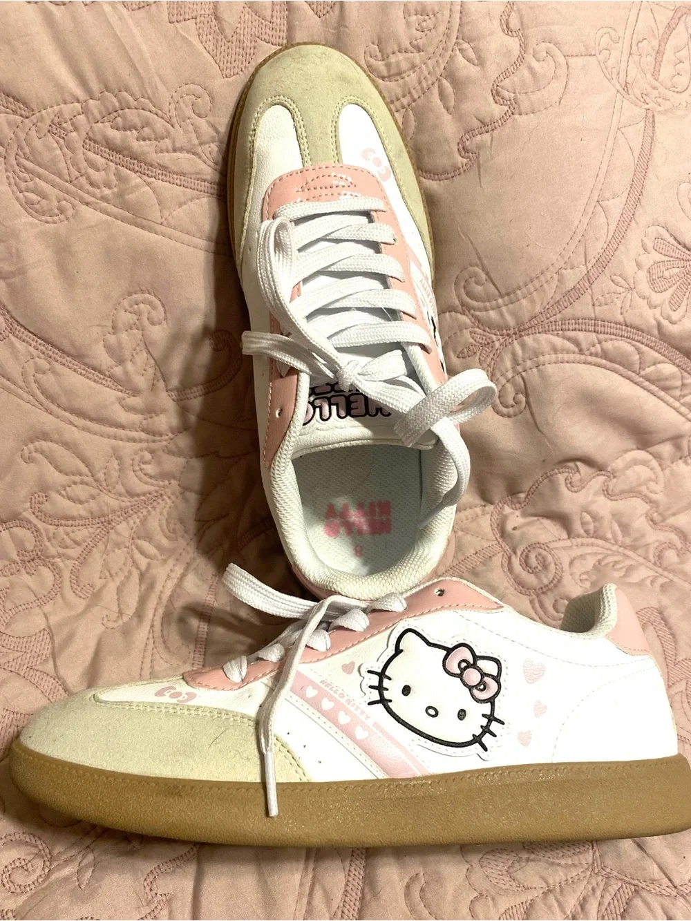 Hello Kitty White and Pink Kids Sneakers with Gum Sole